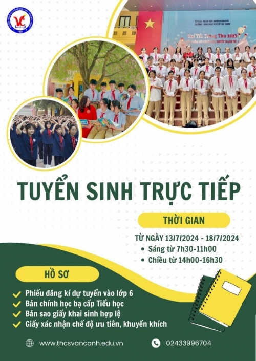 Thông báo tuyển sinh trực tiếp vào lớp 6 năm học 2024-2025