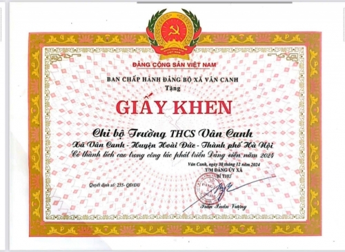 Thành tích của Chi bộ trường THCS Vân Canh năm 2024