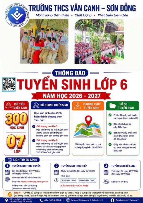 Thông báo về công tác tuyển sinh vào lớp 6 năm học 2026 – 2027