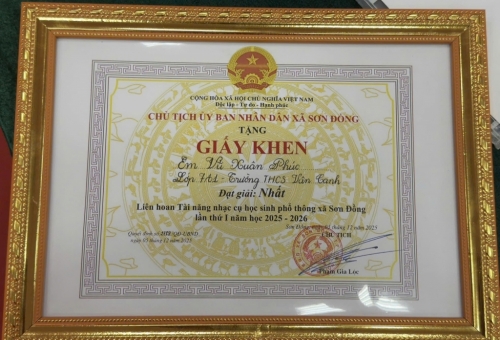 Chúc mừng em Vũ Xuân Phúc – lớp 7a1 xuất sắc giành giải nhất tại liên hoan tài năng nhạc cụ