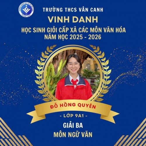 Vinh danh học sinh giỏi lớp 9 cấp xã các môn văn hóa năm học 2025 – 2026