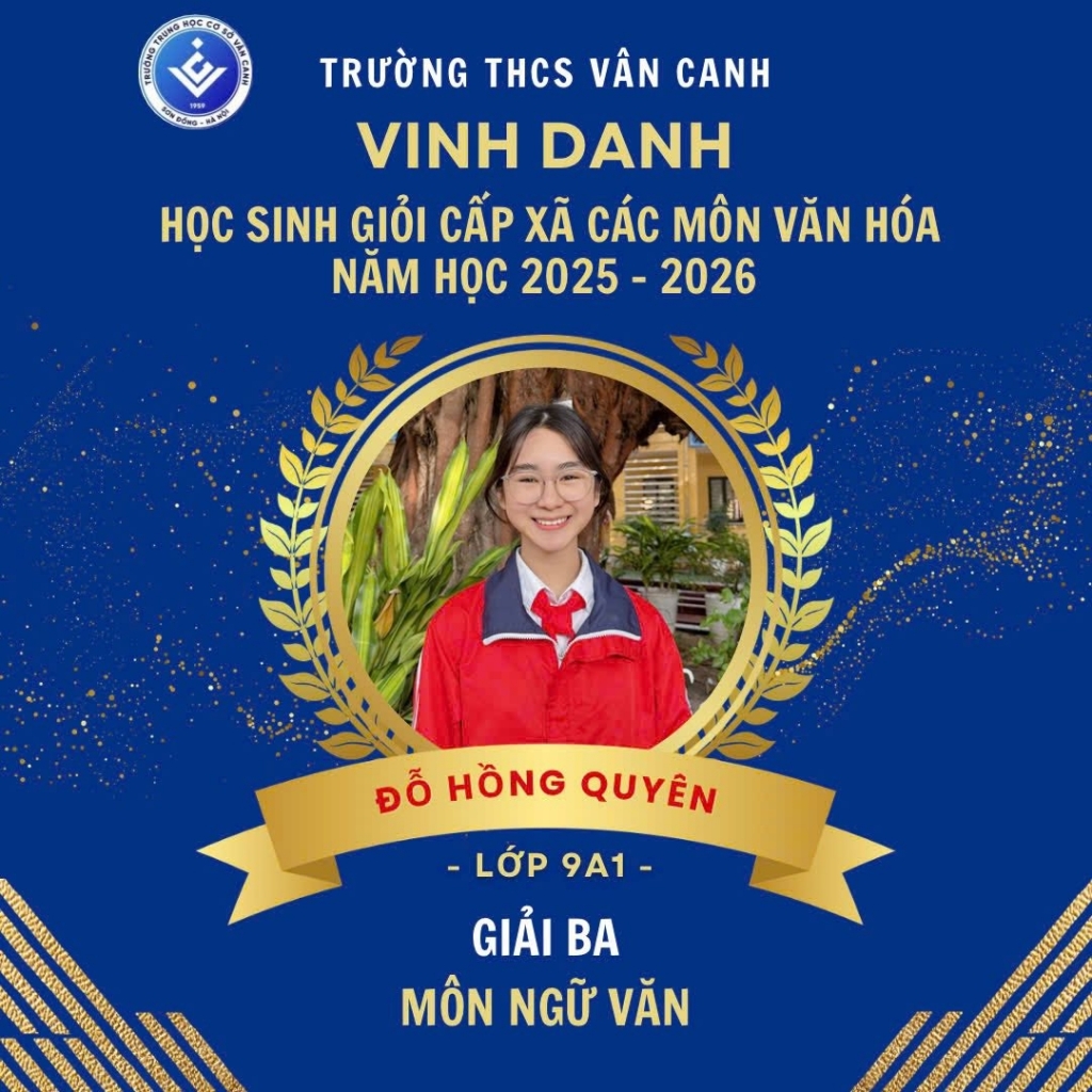 Vinh danh học sinh giỏi lớp 9 cấp xã các môn văn hóa năm học 2025 – 2026