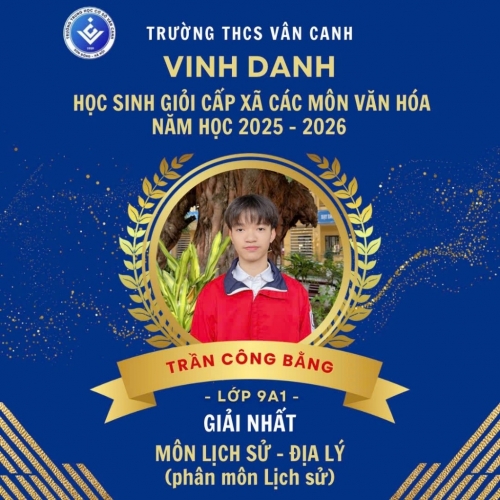 Vinh danh học sinh giỏi lớp 9 cấp xã các môn văn hóa năm học 2025 – 2026