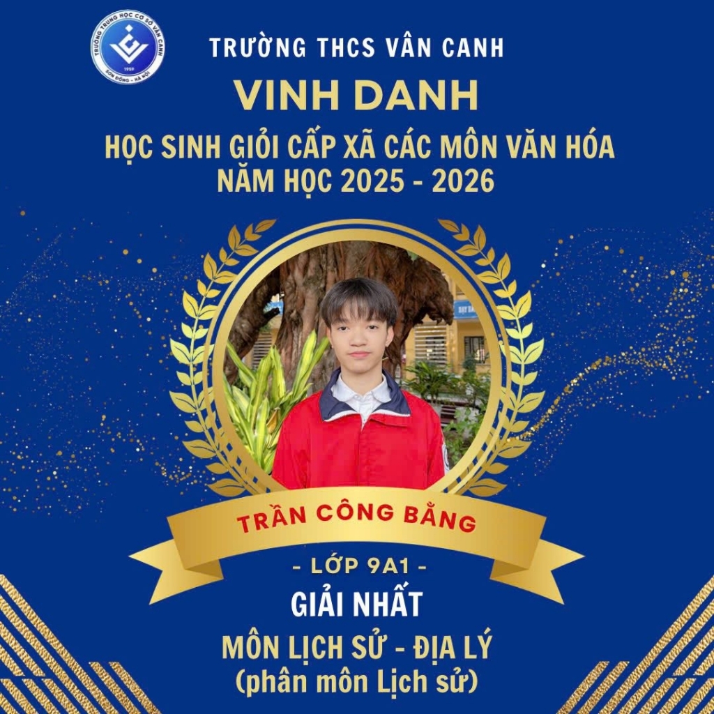 Vinh danh học sinh giỏi lớp 9 cấp xã các môn văn hóa năm học 2025 – 2026