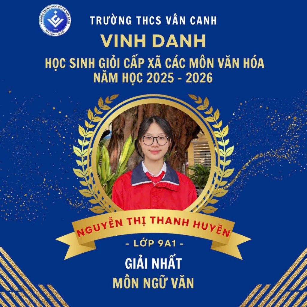 Vinh danh học sinh giỏi lớp 9 cấp xã các môn văn hóa năm học 2025 – 2026