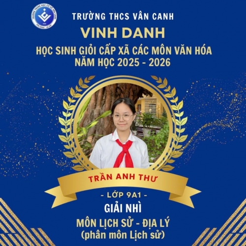 Vinh danh học sinh giỏi lớp 9 cấp xã các môn văn hóa năm học 2025 – 2026