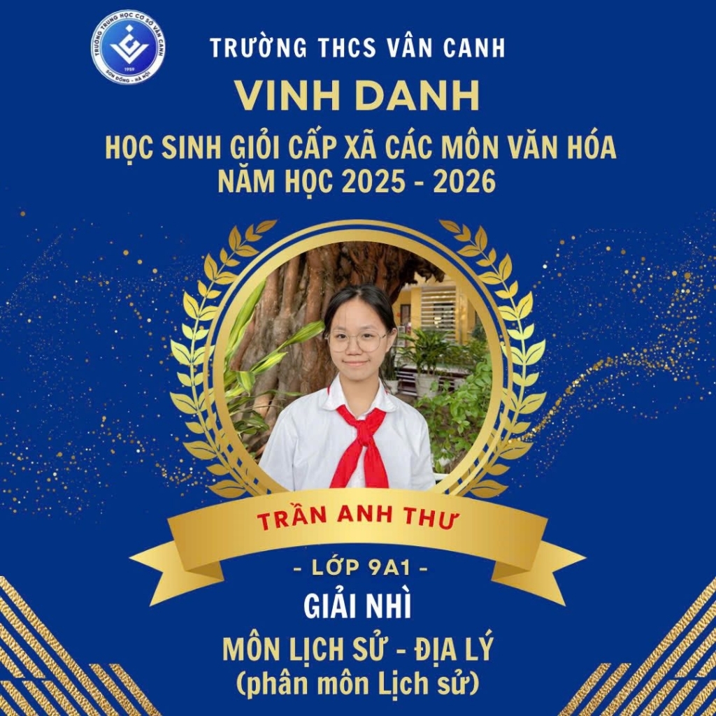 Vinh danh học sinh giỏi lớp 9 cấp xã các môn văn hóa năm học 2025 – 2026