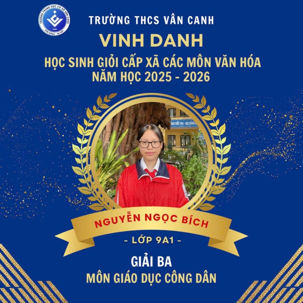 Vinh danh học sinh giỏi lớp 9 cấp xã các môn văn hóa năm học 2025 – 2026