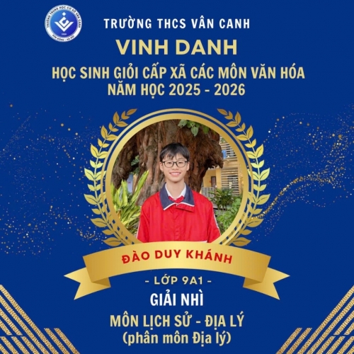 Vinh danh học sinh giỏi lớp 9 cấp xã các môn văn hóa năm học 2025 – 2026